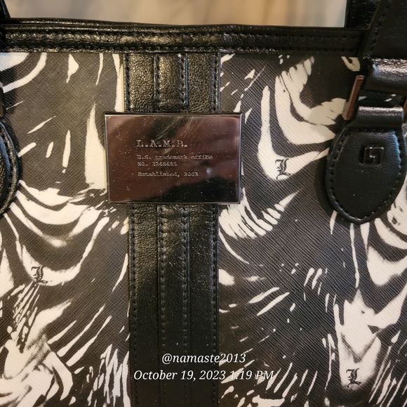 L.A.M.B. by Gwen Stefani Black White Tote Bag Luxury Designer #607 - Picture 3 of 15